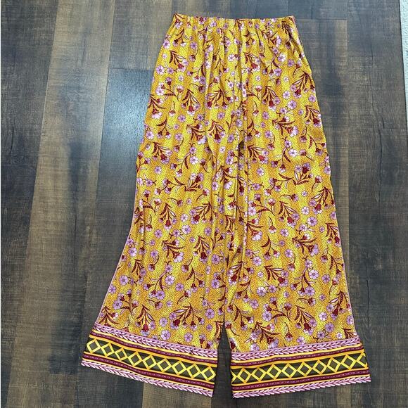 Free People Intimately Pajama Party Satin Gold Floral Set Sz L - Picture 3 of 10